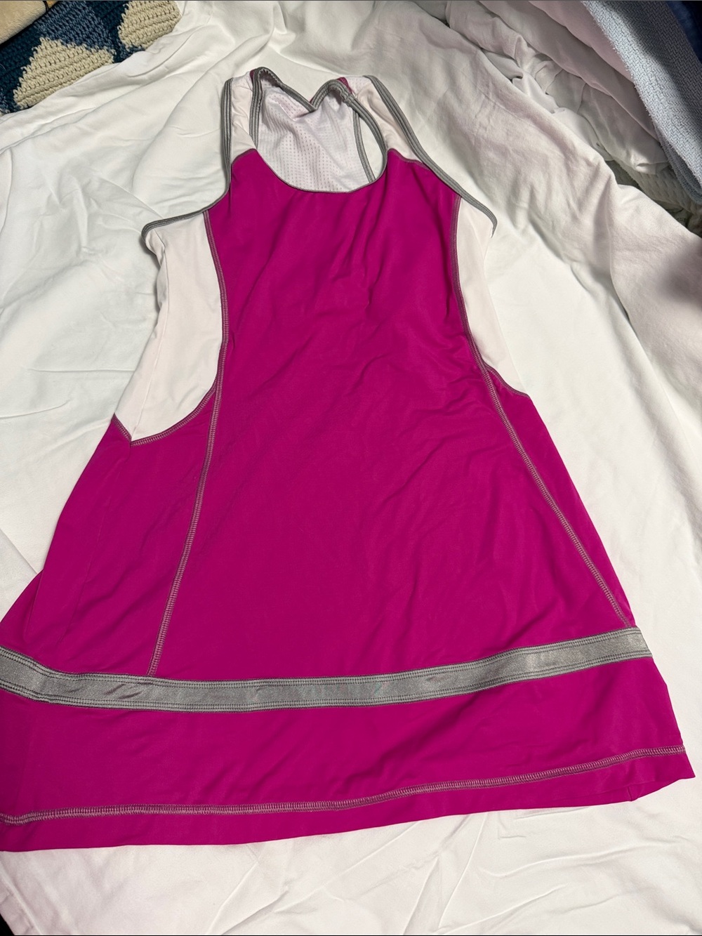 Sofibella Women’s Racerback Tennis Dress in Magenta with Cream Panels
